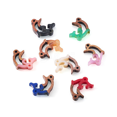16Pcs 8 Colors Opaque Resin & Walnut Wood Connector Charms RESI-TA0002-69-1