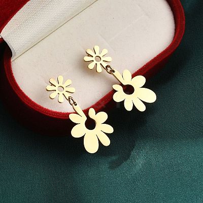 304 Stainless Steel Dangle Stud Earrings for Women EJEW-Q009-01G-1