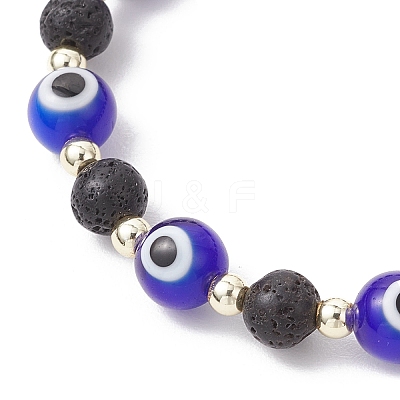 Natural Lava Rock & Handmade Lampwork Beads Stretch Bracelets BJEW-JB11984-02-1