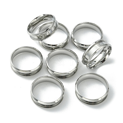 201 Stainless Steel Grooved Finger Ring Settings STAS-TAC0001-10E-P-1
