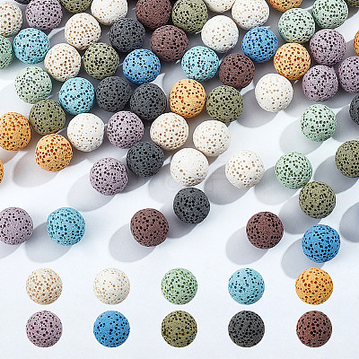 80Pcs 10 Colors Unwaxed Natural Lava Rock Beads G-NB0005-36-1