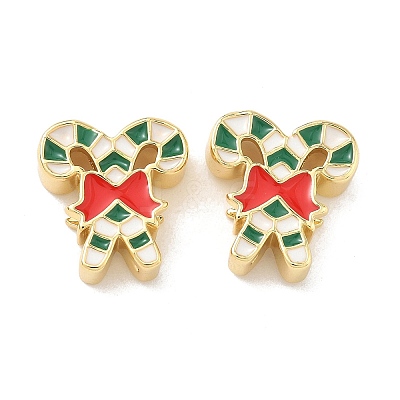 Christmas Brass Enamel Beads KK-I474-G08-1