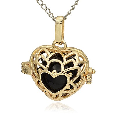 Golden Tone Brass Hollow Heart Cage Pendants KK-J243-05G-1