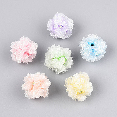 Polymer Clay Rhinestone Beads with Embossed Resin Roses RESI-T059-01A-1