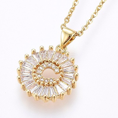 Brass Micro Pave Cubic Zirconia Initial Pendant Necklaces NJEW-H486-30G-C-1