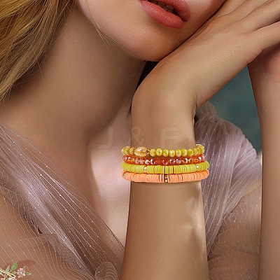 7Pcs 7 Style Handmade Polymer Clay Heishi Surfer Stretch Bracelets Set BJEW-SW00073-02-1