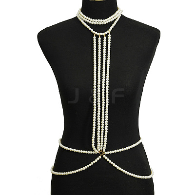 Plastic Imitation Pearl White Round Neck Waist Sexy Bikini Body Chains for Women WGAD7A5-01-1