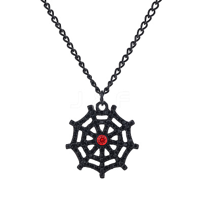 Halloween Alloy Rhinestone Spider Web Pendant Necklaces for Unisex WG8A995-05-1