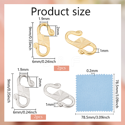 4Pcs 2 Colors Sterling Silver S-Hook Clasps with 925 Stamp FIND-BC0005-14B-1