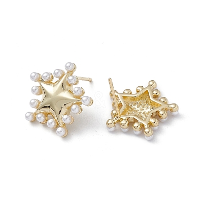 Long-Lasting Plated Brass Stud Earrings with Plastic Pearl for Women X-EJEW-A088-09G-1