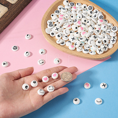 100Pairs 10 Styles Flat Round Cartoon Resin Cabochons CRES-TA0001-97-1