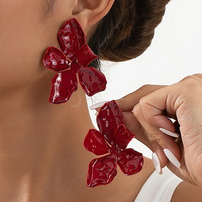 Flower Spray Painted Alloy Stud Earrings FS-WG7186F-01-1