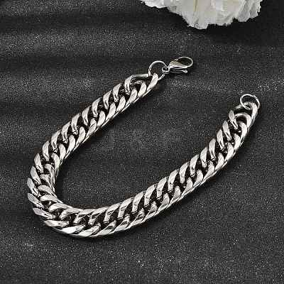 201 Stainless Steel Cuban Link Chains Bracelets for Women Men STAS-T077-21P-02-1