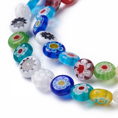 Flat Round Handmade Millefiori Glass Beads LK-R004-54-1