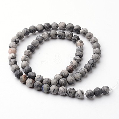 Frosted Round Natural Map Stone/Picasso Stone/Picasso Jasper Bead Strands G-J346-04-6mm-1