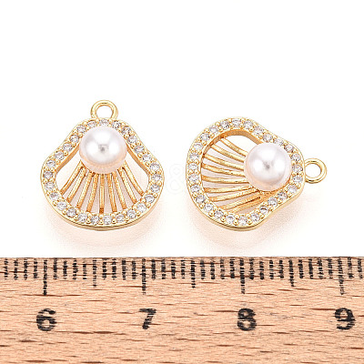 Brass Micro Pave Clear Cubic Zirconia and ABS Imitation Pearl Pendants KK-T074-118G-1