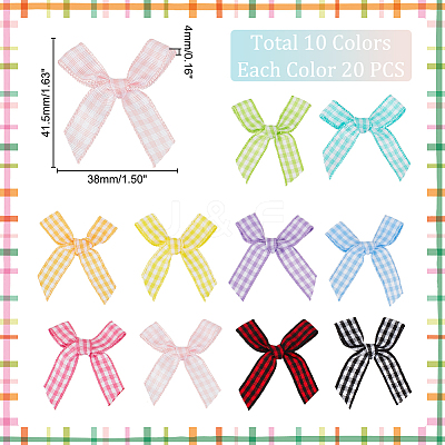 200Pcs 10 Colors Tartan Pattern Polyester Ribbon Bowknots DIY-PH0013-86-1