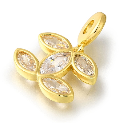 Leaf Rack Plating Brass Micro Pave Clear Cubic Zirconia Pendant KK-H485-08G-1