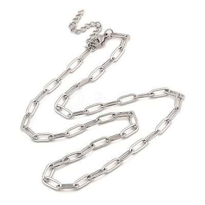 Non-Tarnish 304 Stainless Steel Paperclip Chain Necklace for Women NJEW-C011-03P-01-1