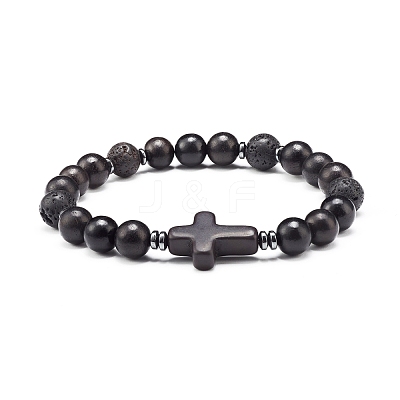 Energy Power Cross Beads Stretch Bracelets Set for Men Women BJEW-JB06891-1