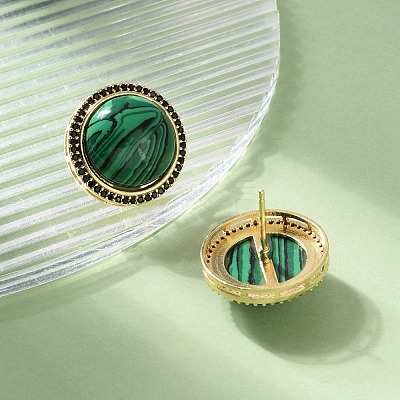 Half Round Brass Micro Pave Cubic Zirconia Stud Earrings EJEW-R215-01G-1