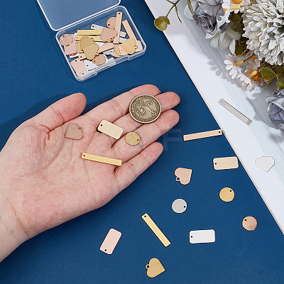 48Pcs 12 Styles Brass & Stainless Steel Pendants FIND-SC0021-35-1