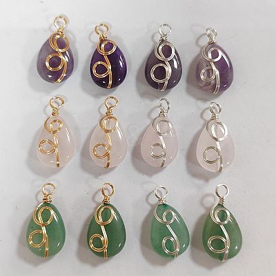 12Pcs 6 Styles Natural Mixed Stone Pendants FIND-FH0006-25-1