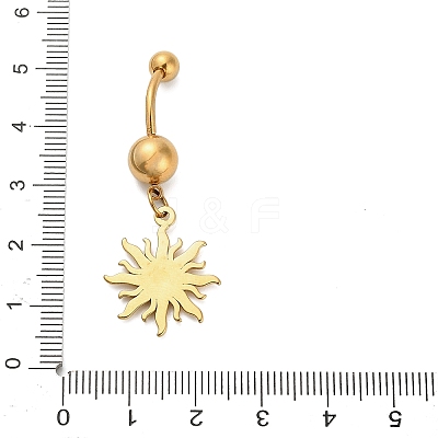 304 Stainless Steel Crystal Rhinestone Carved Barbell Dangle Belly Rings STAS-C147-18A-G-1