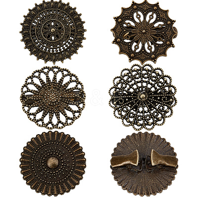 1Set Flat Round Alloy Shawls and Capes Buckles FIND-GF0008-08AB-1