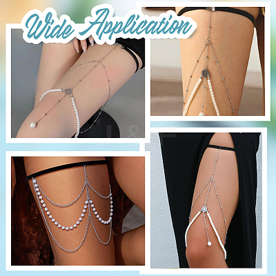 2Pcs 2 Styles Iron with ABS Imitation Pearl and Polyester Thigh Chain AJEW-HY0002-14-1