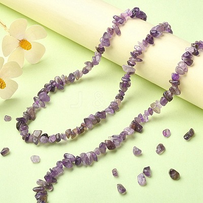 Natural Amethyst Chip Beads Strands G-YW0002-09-1