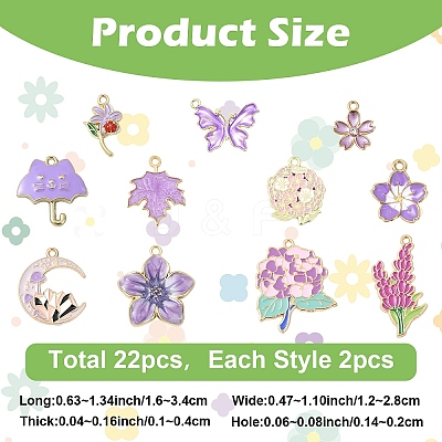 22Pcs 11 Styles Light Gold Plated Alloy Enamel Pendants ENAM-YW0008-41-1