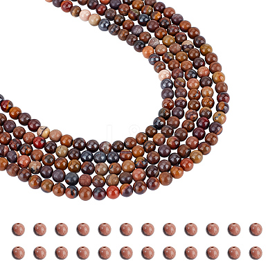 5 Strands Natural Chinese Writing Stone Round Beads Strands G-NB0004-41-1