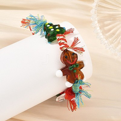 Christmas Handmade Lampwork Braided Bead Bracelets BJEW-TA00765-02-1