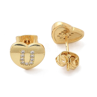 Rack Plating Brass Micro Pave Clear Cubic Zirconia Stud Earrings EJEW-K299-01G-U-1