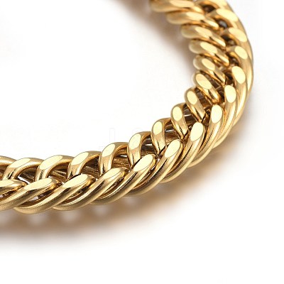 Ion Plating(IP) 304 Stainless Steel Cuban Link Chain Bracelets BJEW-L637-01A-G-1