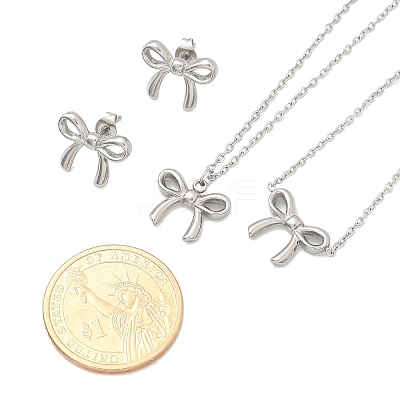 Bowknot 304 Stainless Steel
Stud Earrings & Necklaces & Bracelets Sets SJEW-Q001-02P-1