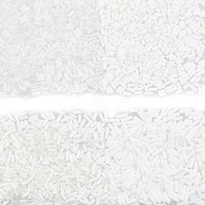 80g 4 Styles White Series Glass Bugle Beads SEED-GO0001-01-1