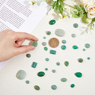 32Pcs 12 Styles Natural Green Aventurine Cabochons G-FH0002-19-1