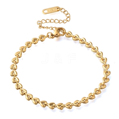 Ion Plating(IP) 304 Stainless Steel Heart Link Bracelets for Women X-BJEW-H613-03G-1