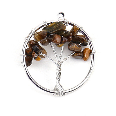 Natural Tiger Eye Tree fo Life Pendants WG82707-13-1
