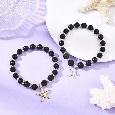2Pcs Starfish 304 Stainless Steel Charm Bracelets BJEW-JB14088-1