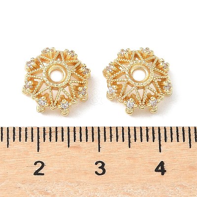 Flower Brass Micro Pave Clear Cubic Zirconia Bead Caps KK-A254-01A-G-1