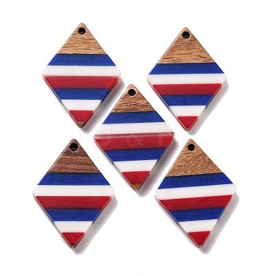 Independence Day Opaque Striped Resin & Walnut Wood Pendants RESI-U010-02Q-1