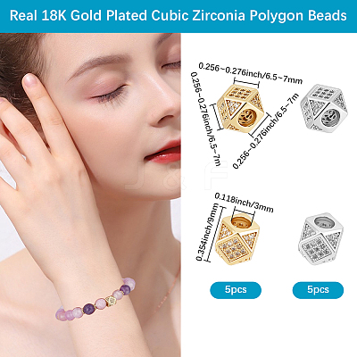 10Pcs 2 Colors Brass Micro Pave Cubic Zirconia Beads ZIRC-BBC0003-21A-1