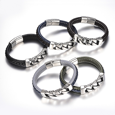 Men's Braided PU Leather Cord Bracelets BJEW-H559-08-1