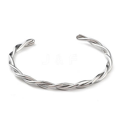 Non-Tarnish 304 Stainless Steel Twisted Rope Cuff Bangles for Women BJEW-P296-01P-1