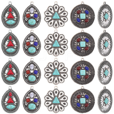 20Pcs 5 Styles Retro Alloy Pendants TIBEP-SC0003-58-1
