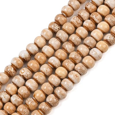 Handmade Fancy Antique Glazed Porcelain Ceramic Round Beads Strands PORC-L019-6mm-06-1