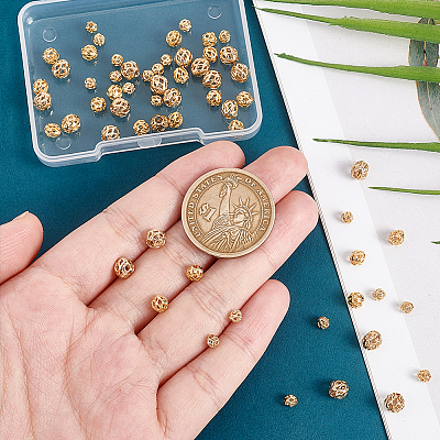 60Pcs 3 Style Long-Lasting Hollowed Plated Brass Beads KK-PH0006-81-1